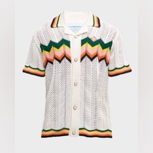 Men's Casablanca Chevron Lace Knit Short-Sleeve Shirt